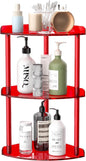 Sezanrpt 3 Tier Countertop Corner Organizer Shelf 7x7x15.7 Inch, Red Countertop Acrylic Bathroom Corner Shelf, Vanity Storage Organizer for Cosmetics, Toiletries