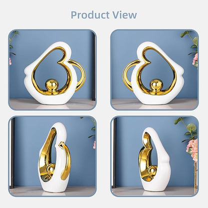 Gold Sculpture Coffee Table Decor, Dining Room Table Centerpieces, Ceramic Statue Abstract Sculptures Home Decorations, Modern Art Heart Shape Mantle Decor for Living Room
