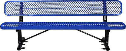 Heavy Duty Park Bench with Back Portable Frame, Outdoor Metal Park Bench with Backrest, Steel Mesh Outdoor Bench for Garden, Lawn, Patio, Porch, Park, Yard (Blue, 94.1" D x 23.2" W x 32.5" H)