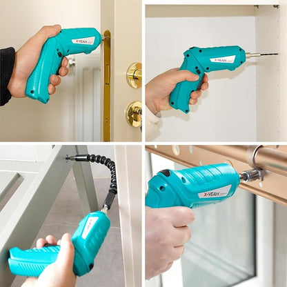 Small Electric Screwdriver, 3.7V Rechargeable Cordless Screwdriver with LED Light, Electric Screwdriver Kit Includes 45pcs Bit Set, USB Charging Cable, Carrying Case
