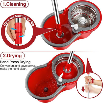 Spin Mop and Bucket with Wringer Set, 360° Spinning Mop Bucket System with 3 Microfiber Mop Replacement Heads and 61" Stainless Steel Adjustable Handle for Floor Cleaning (20QT)