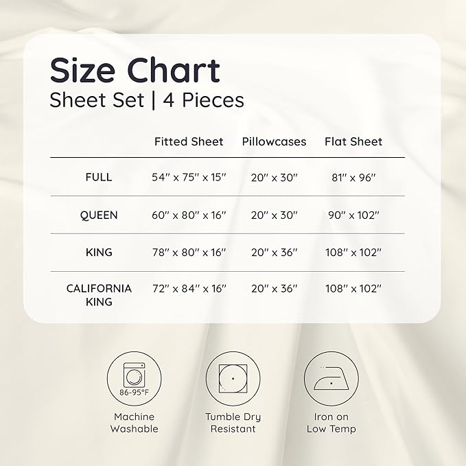 Bambaw 100% Viscose Derived from Bamboo Sheets California King Size – 4pcs Deep Pocket Cooling Sheets, Fits Up to 16'', Buttery Soft Bed Sheets, Luxury Bed Sheets California King Set (White)