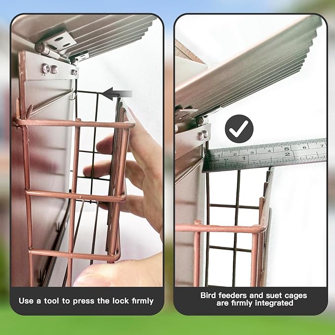 Bird Feeders for Outdoors, Metal Bird Feeder with Double Suet Cage Weatherproof Metal Roof, 2 in 1 Mixed Seeds Suet Feeder, 4Lbs Large Capacity, Great for Finch、Cardinal、Chickadee（Brown）