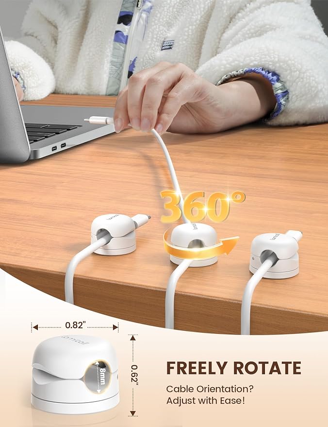 Lamicall 12Pack Rotatable Cord Organizer, Office Desk Nightstand Accessories - Cable Clips Management, Birthday Gifts for Teens Friends, Desk Phone Charger Holder Gadget, Home Workspace Organizer