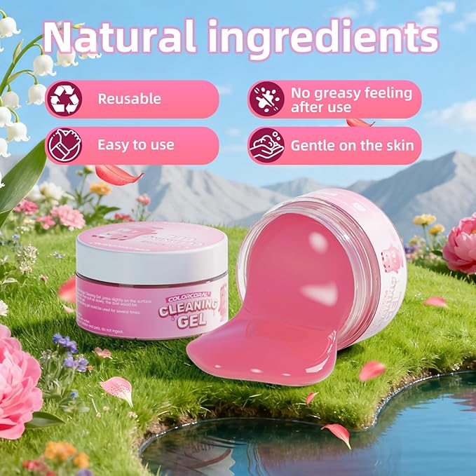 2 Pack Car Cleaning Gel Reusable Auto Slime Cleaner,Rose Scent Dust Cleaning Gel Keyboard Slime for Car Interior Air Vent Cleaner, Auto Detailing kit Tools Accessories,Gifts for Men Women,200g,Pink