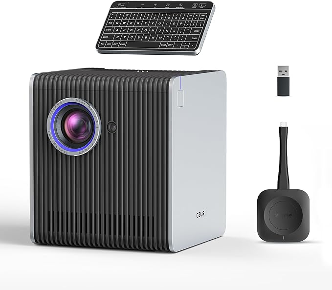 CZUR StarryHub Video Conferencing System, 2200 ANSI Lumens Short Throw Projector + HD 1080P Conference Room Camera with Auto Framing + 6 AI-Driven Microphones + Conference Speakers
