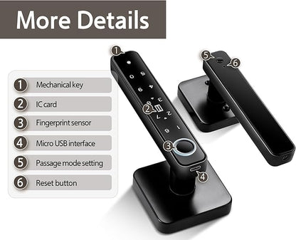 【WiFi-Free】 4-in-1 Smart Fingerprint Door Knob Lock(Fingerprint/Code/IC Card/Key), No App Required, Door Locks for Bedrooms & Offices, Biometric Thumbprint Door Knobs with Code & Keypad, Auto Lock