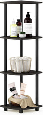 Furinno TURN-N-TUBE Corner Shelf, 4-Tier Corner Bookshelf, Display Storage Shelves with Open Shelves, for Organization and Storage, Living Room, Home Office, Garage, Espresso