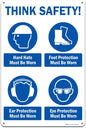 Brimar - 12" x 18" - Think Safety PPE Must Be Worn Sign - .063″ White Rust-Free Aluminum - Comprehensive Message - Easy Installation