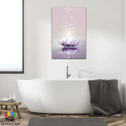 Zen Canvas Wall Art, White Lotus Flower Bloom in Water Wall Poster, Lotus Flower Canvas Art Print, Calm Relax Picture, Modern Framed Spiritual Home Artwork for Bathroom Spa Yoga Decor 28x40 inch