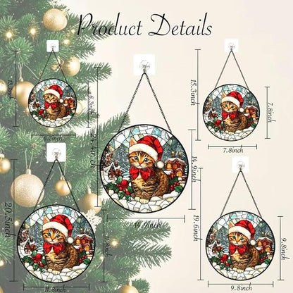 Stained Glass Window Hanging - Cat and Snowy Day Christmas Suncatcher fof Garden Home Decor for Women Mon Grandma Friends