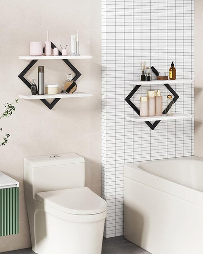 IBUYKE Floating Shelves,15 Inch Wall Shelf Set of 2,Wall Mounted Shelves,2 Tier Hanging Decorative Storage Shelf for Living Room, Bedroom, Bathroom, Kitchen TFS003W-2