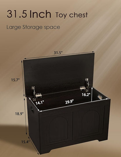 DINZI LVJ Storage Chest, 31.5”Wooden Toy Box with 2 Safety Hinges, Entryway Storage Bench with Flip-Top, Sturdy Storage Trunk for Living Room, Bedroom, Easy Assembly, Espresso