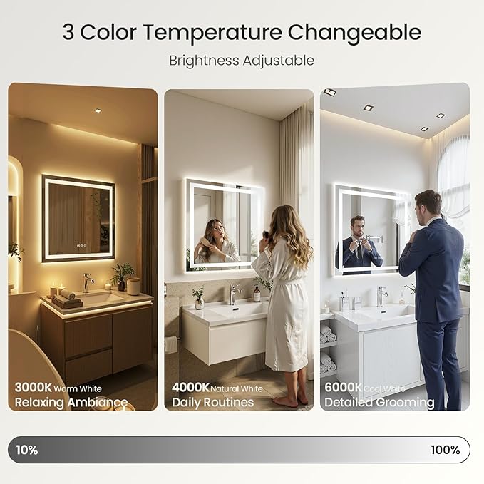 20X28 LED Bathroom Mirror with Lights, Anti-Fog, Dimmable - Lighted Bathroom Vanity Mirror with Front & Back Light, 3 Color Temperatures, Memory Function, Tempered Glass (Horizontal/Vertical)