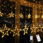 Blingstar Star Christmas Lights 138 LED 12 Star Curtain Lights 8 Flashing Mode Window String Lights 8.2ft Connectable Hanging Lights for Indoor Bedroom Ramadan Eid Wedding Backdrop Decor, Warm White