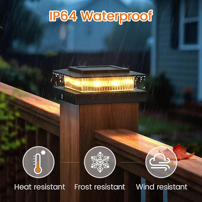 APONUO 12 Pack Solar Post Cap Lights Color Changing - 8 Solid Colors & Flowing Multicolor, IP65 Waterproof for 4x4 Wood/Vinyl Posts, Auto On/Off Deck Fence Patio Garden Lighting, Black