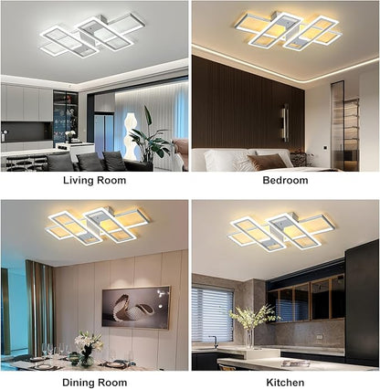 GEADI Modern Dimmable Ceiling Light Fixture,35.4" White LED Flush Mount Ceiling Lights with Remote Control,4 Ring Square Light Fixture for Bedroom Dining Room Living Room Kicthen (80W)