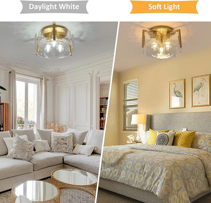 Modern Semi Flush Mount Ceiling Light Fixture, Gold Hallway Light Fixtures Ceiling Mount, Dimmable Foyer Kitchen Lighting Fixtures Ceiling Lights for Bedroom Bathroom Dining Room Laundry Room Entryway