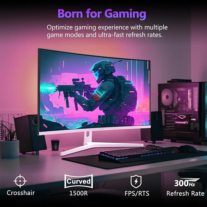 Z Z-EDGE 27 inch Curved Gaming Monitor, FHD 1080P 300Hz 240Hz Computer Monitor, Ultra-Fast MPRT 1ms Curved Monitor, 1500R, 16.7M Colors, UG27H Frameless Bezel, 2X DP 1.4 Ports and 2X HDMI 2.0 Ports
