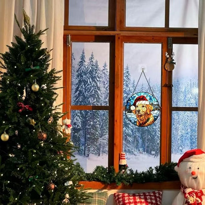 Stained Glass Window Hanging - Christmas Tree and Golden Retriever Suncatcher fof Garden Home Decor for Women Mon Grandma Friends