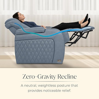 Seatcraft Diamante Zero-Gravity CoolZero Italian Leather Home Theater Seating, Power Headrest, Power Recline, Row of 5, Smokey Blue