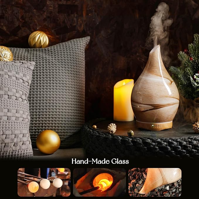 Porseme 280ml Essential Oil Diffuser Glass Color Changing Aroma Air Diffusers Aromatherapy Ultrasonic Cool Mist Humidifier 7 Running Hours Waterless Auto-Off for Sleeping, Yoga, Office, Spa (Desert)