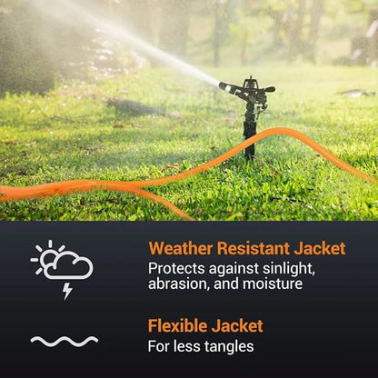 50FT Outdoor Extension Cord, 16/3 SJTW Tri-Tap Power Cable, Weatherproof, Heavy Duty Extension Cord for Holiday Decoration and Landscaping Lights,Orange