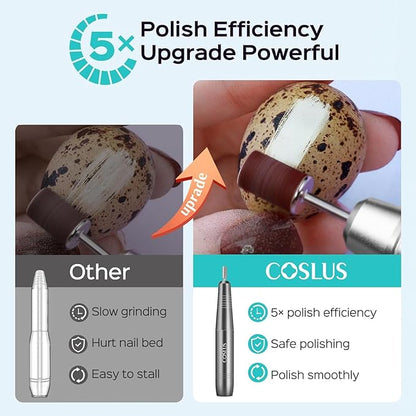COSLUS Electric Nail Drill File Professional: for Acrylic Gel Dip Powder Nails Portable Nail Drill Machine Kit Manicure Pedicure Tools Polishing Set with Nail Drill Bits Sanding Bands