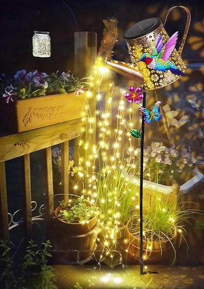 Solar Lights Outdoor Decorative,Metal Solar Watering Can Lights with Hummingbird, Waterproof Garden Stake for Yard Lawn Patio Pathway Landscape