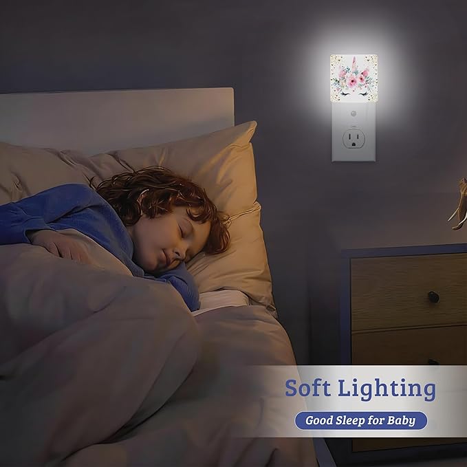 Cute Unicorn Night Light with Dusk to Dawn Light Sensors, Plug-in Wall Led Night Lights, Energy Efficient Lamp for Bedroom,Bathroom,Kitchen,Hallway,Stairs, Gifts Ideal for Girls Women