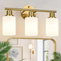 3-Light Bathroom Light Fixtures, Brushed Gold Vanity Light, Farmhouse Wall Lights with Milky White Frosted Glass Shades, Bathroom Wall Lamp for Mirror Kitchen Bedroom Hallway Living Room