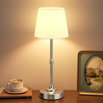Kakanuo Rechargeable Cordless Table Lamp Silver - 1 Pack 4000mAh Battery Operated Lamp, 3000K Warm Light, Touch Control Stepless Dimming, for Bedside, Dining Table, Home Decor