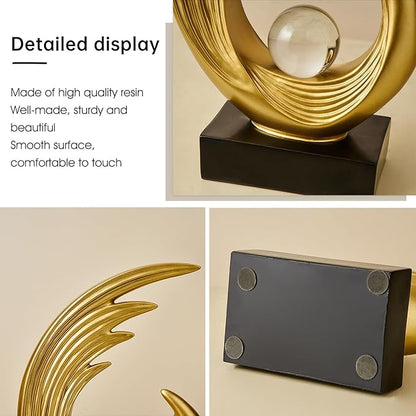 FJS Gold Modern Art Statue Decor, Coffee Table Bookshelf Shelf Decor Accents, Abstract Feather Sculpture Decorations for Dining Room Living Room Office