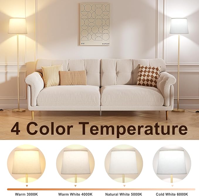 【Upgraded Floor Lamps for Living Room, Modern Floor Lamp with Remote Control, Dimmable Colors Temperature Standing Lamp Foot Switch, 9W Bulb Tall Lamps for Bedroom Office Kid Room - Gold