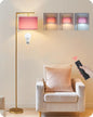 Modern Gold Arc Floor Lamp, Corner Tall Lamp with Remote, Arched Reading Light with Fabric Shade, Floor Lighting for Living Room, Bedroom, Office, Study, Pink, LED Bulb Included, DP11LD05
