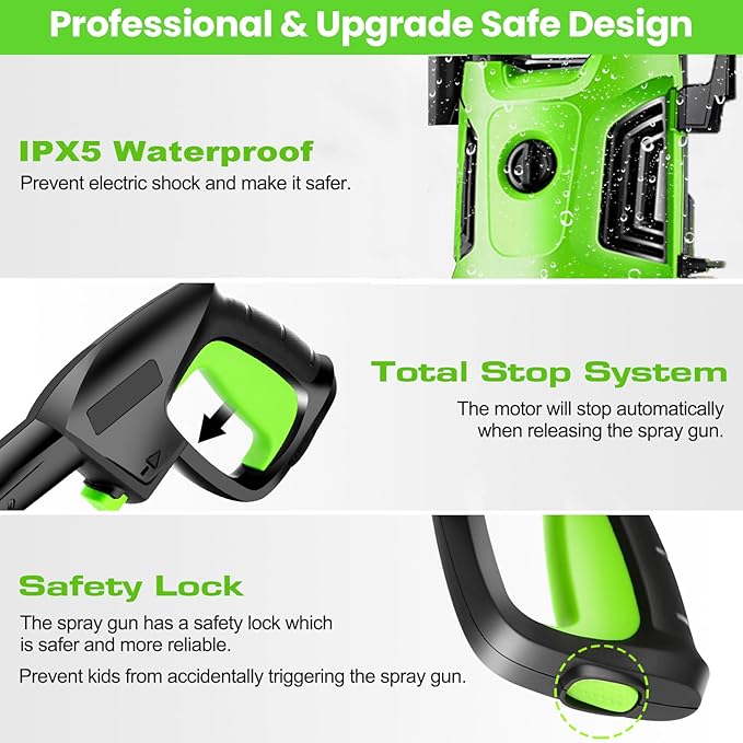 Pressure Cleaner 4800 PSI Power Cleaners Electric Powered with 33ft Pressure Hose, 4 Nozzle and Foam Cannon, Powercleaners for Home, Cars, Patio, Light Green