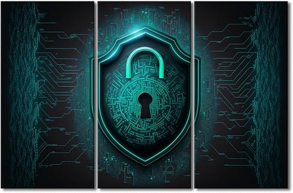 TUMOVO Modern Wall Art for Living Room Multi Panel Internet Network Locker Technology Wall Decor Colorful Data Security Picture Poster Canvas Art Stretched Framed Ready to Hang, 42" Wx28 H