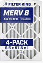 Filter King 5.5x57.5x1 Air Filter | 4-PACK | MERV 8 HVAC Pleated A/C Furnace Filters | MADE IN USA | Actual Size: 5.5 x 57.5 x .75"