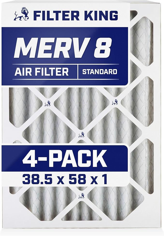 Filter King 38.5x58x1 Air Filter | 4-PACK | MERV 8 HVAC Pleated A/C Furnace Filters | MADE IN USA | Actual Size: 38.5 x 58 x .75"