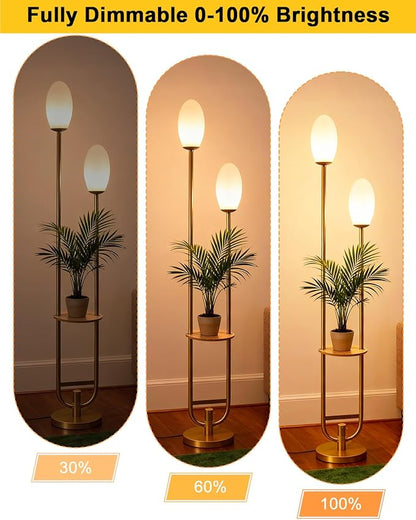 Lightdot Gold Dimmable Floor Lamp with Oval Shades, Unique U-Shaped Tall Standing Lamps with Table& Bulbs Included, Mid Century Modern Floor Lamp for Living Room/Wedding/Party/Sofa Beside/Corner Decor