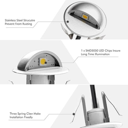 LED Stair Light Low Voltage Waterproof IP65 Outdoor 1-2/5" Recessed Wood LED Deck Lighting Yard Garden Patio Step Landscape Pathway Decor Lamp(1pcs,Warm White)