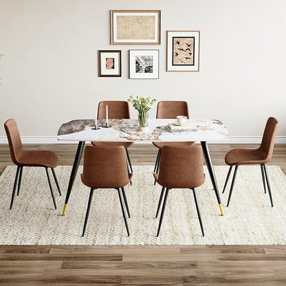 7 Piece Dining Table Set, 62'' Sintered Stone Dinner Table Set for 6, 6 Chair Dining Table Set, Easy to Assemble