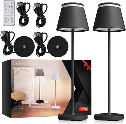 Cordless Table Lamps Set of 2 | USB Charging or Rechargeable Base | LED Lights Touch Operated or Remote Control | Desk Lamp 3 Color Stepless Dimmable | Wireless & Portable Light for Home Outdoor