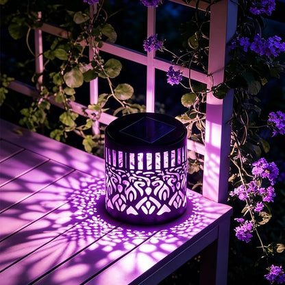 4 Pack Solar Fence Lights Mandala, Seven-Color Changing Solar Wall Mandala Lights Outdoor, Waterproof Metal Deck Step Lights for Garden Patio Post Backyard Yard Table