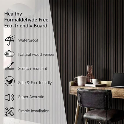 Wood Panels for Wall, Wood Slat Wall Panel - 2 Pack, Black Wood Slats for Wall, Natural Smoked Wood Veneer Accent Wall Panels, Acoustic Slat Wood Wall Panels - 12.6" W x 94.5" L