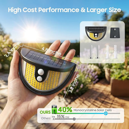 Solar Motion Sensor Lights Outdoor, 151 LED Super Bright Solar Lights 270° Angle,Wireless Security Wall Light with 2 Lighting Modes, IP65 Waterproof Solar Powered Fence Lights for Patio,Yard,Walkway