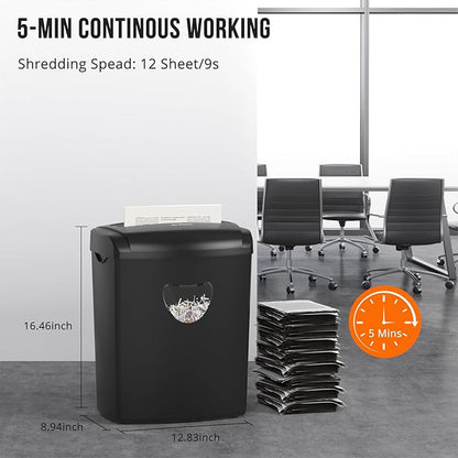 SUNTIKO 12-Sheet Cross-Cut Paper Shredder, P-4 Security Level for Home Office, 5.5 Gallon Bin, Destroys Credit Cards and Staples, ETL Certified, Black