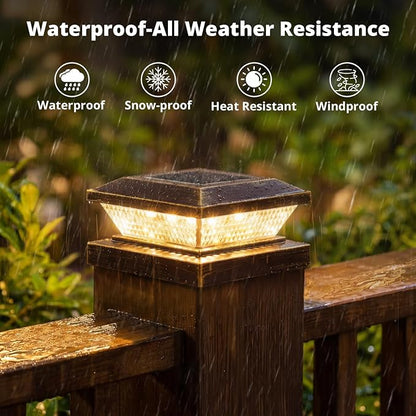 Mlambert 4x4 Solar Post Cap Lights Outdoor 12 Pack, Waterproof Solar Fence Light for Wooden/Vinyl Post, 2 Color Outside Deck Patio Porch Decor, Brown