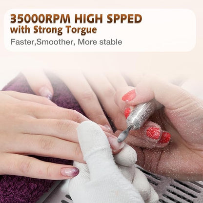 Professional Nail Drill Machine, HoMove 35000RPM Portable Nail Drills, Rechargeable Efile Nails Drill, Low Heat Electric Nail File for Acrylic Gel Nails（Pearl White）