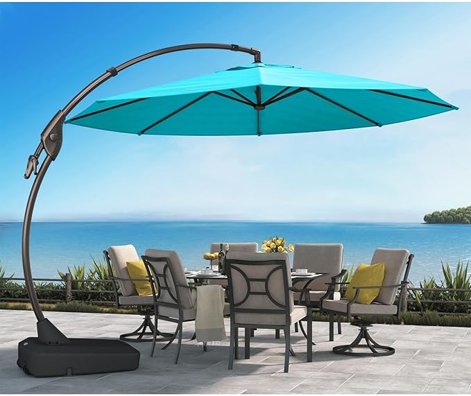 Grand patio 12 FT Sunbrella Cantilever Umbrella with Base Outdoor Aluminum Offset Umbrella with Tilt Adjustment (Aruba, 12 FT-SUNBRELLA)